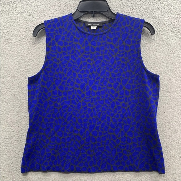 St. John Tops - ST. JOHN  Leopard Animal Print Blue Black Silk Blend Stretch Tank Top Size S